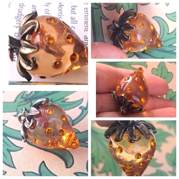 Kenneth Jay Lane lucite strawberry unmarked - Picture 1 of 7